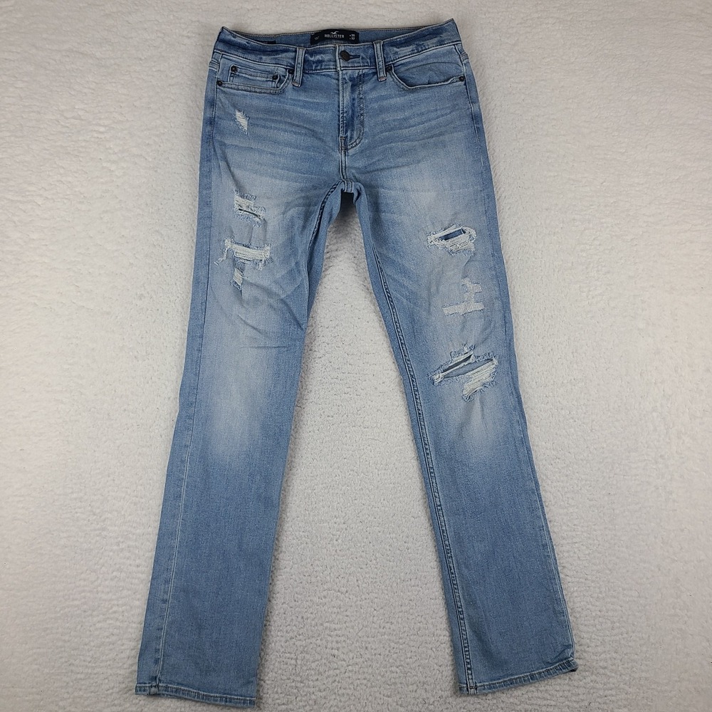 Hollister Jeans Mens 30x32 Blue Slim Straight Advanced Stretch Distress Denim
